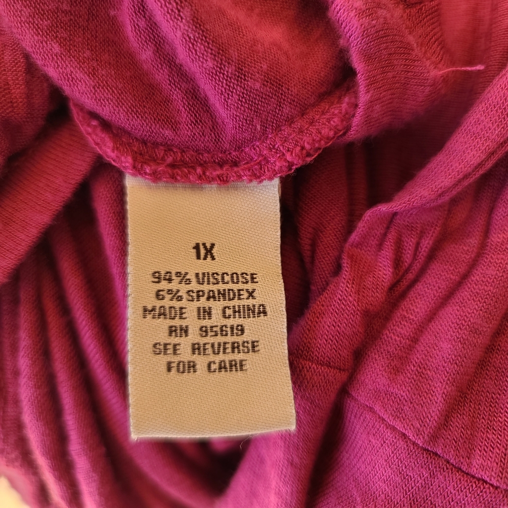 FEVER Raspberry Pink Faux Wrap Top 1X Draped Front Long Sleeve Knit Blouse - Picture 12 of 15
